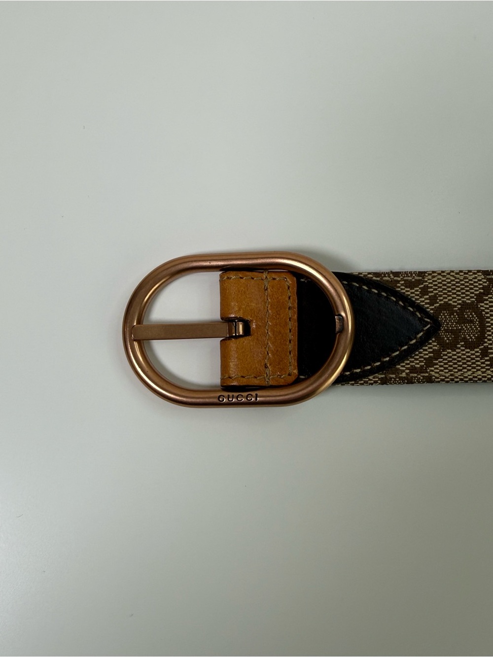 Gucci Vintage GG Monogram Canvas Belt Brown Leather Trim Gold Tone Buckle - Picture 11 of 16